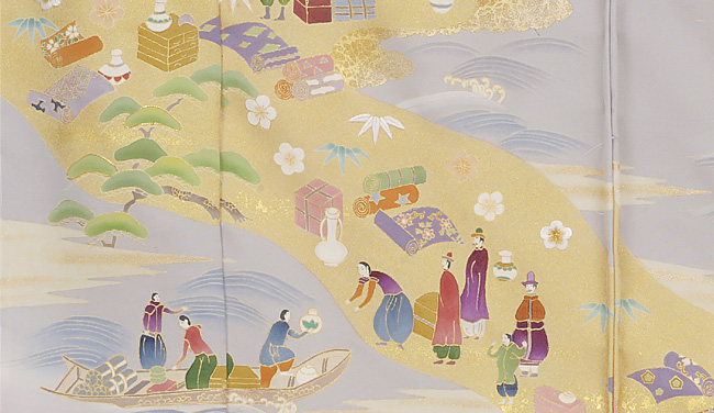 画像3:美術友禅山之内訪問着『吉祥南蛮図』(ゴム糸目工程)伝統的工芸品京友禅