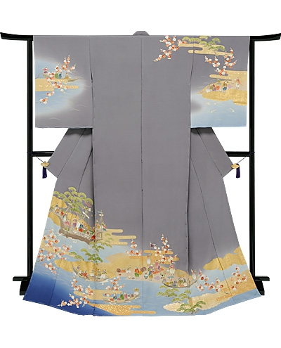画像2:美術友禅山之内訪問着『吉祥南蛮貿易図』(ゴム糸目工程)伝統的工芸品京友禅
