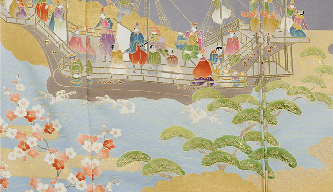 画像3:美術友禅山之内訪問着『吉祥南蛮貿易図』(ゴム糸目工程)伝統的工芸品京友禅