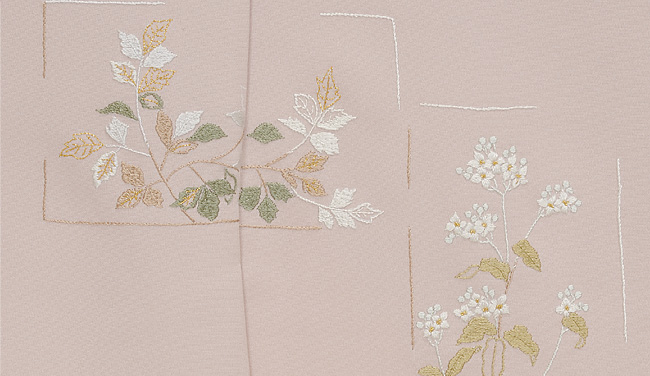 画像3:美術友禅山之内訪問着『色紙草花』(日本刺繍工程)伝統的工芸品加賀繍