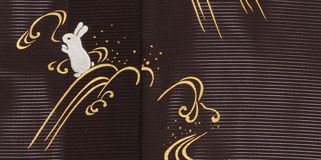 画像3：美術友禅山之内訪問着『波にうさぎ図』五泉絽（日本刺繍工程）伝統的工芸品加賀繍