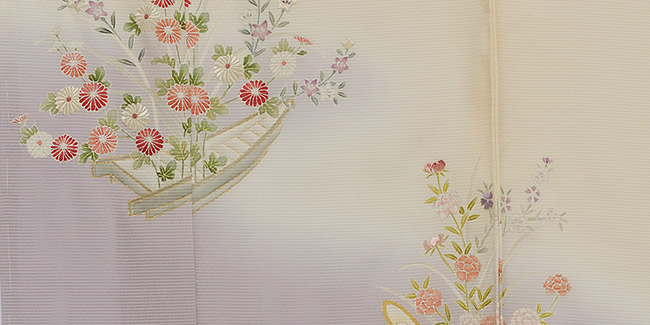 画像3：美術友禅山之内訪問着『舟に草花』五泉絽（本糊糸目工程）伝統的工芸品京友禅