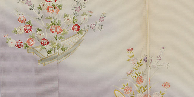 画像3:美術友禅山之内訪問着『舟に草花』五泉絽(本糊糸目工程)伝統的工芸品京友禅
