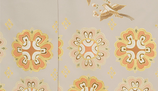 画像3：美術友禅山之内色留袖『有職花喰鳥』（本糊糸目工程）伝統的工芸品京友禅