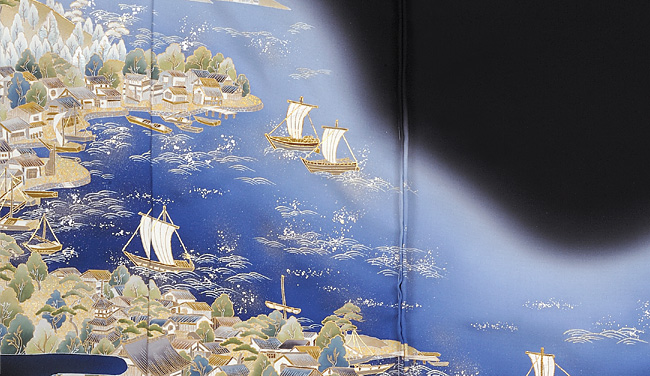画像3:美術友禅山之内黒留袖『大江戸遠望図』(ゴム糸目工程)伝統的工芸品京友禅
