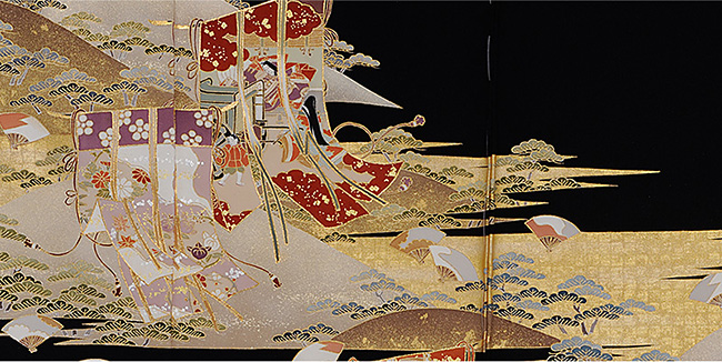 画像3:美術友禅山之内黒留袖『御所解几帳図』(ゴム糸目工程)伝統的工芸品京友禅