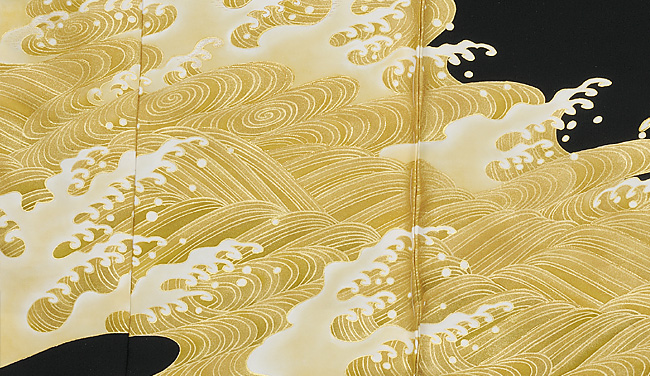 画像3:美術友禅山之内黒留袖『黄金の海』(本糊糸目工程)伝統的工芸品京友禅