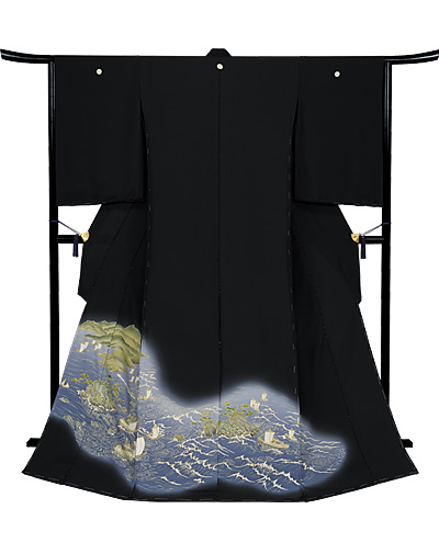 画像2：美術友禅山之内黒留袖『鳴門海峡』（本糊糸目工程）伝統的工芸品京友禅