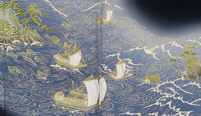 画像3:美術友禅山之内黒留袖『鳴門海峡』(本糊糸目工程)伝統的工芸品京友禅