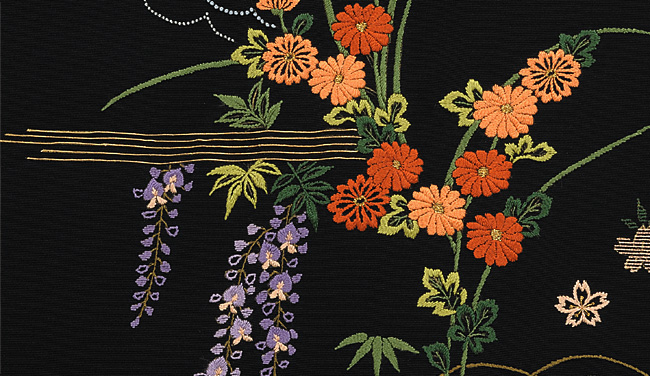 画像3：美術友禅山之内名古屋帯『桃山小袖』（日本刺繍工程）伝統的工芸品加賀繍