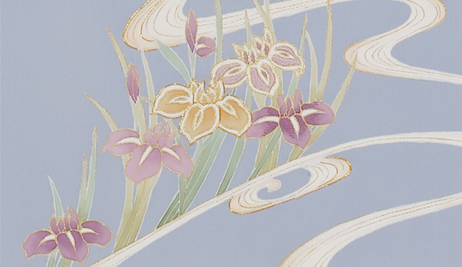 画像3:美術友禅山之内名古屋帯『琳派流水菖蒲図』(本糊糸目工程)伝統的工芸品京友禅