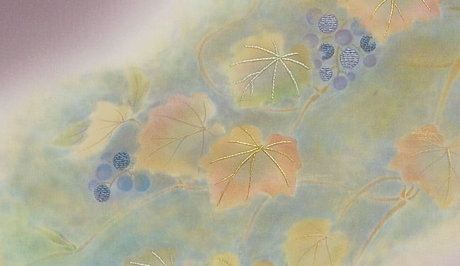 画像3:美術友禅山之内名古屋帯『山葡萄』(濡れ描き工程)伝統的工芸品京友禅