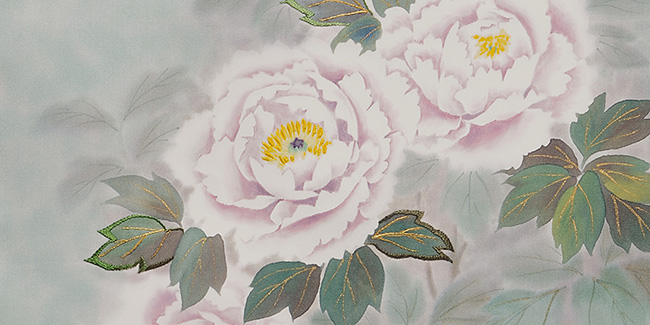 画像3:美術友禅山之内名古屋帯『牡丹』(濡れ描き工程)伝統的工芸品京友禅