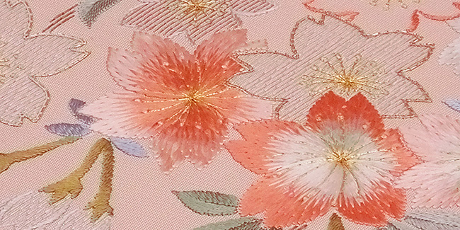 美術友禅山之内名古屋帯『桜』（日本刺繍工程）伝統的工芸品加賀繍